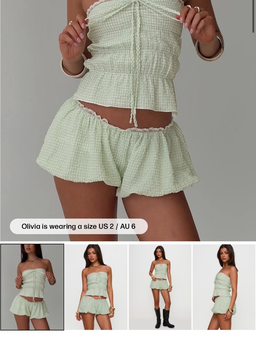 NWT Princess Polly Short and Sweet Shorts Green Check Size 8 US
